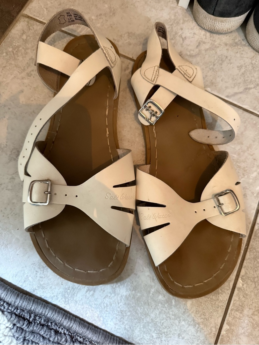 Salt Water Sandals by Hoy White Leather Cross-Strap Sandals